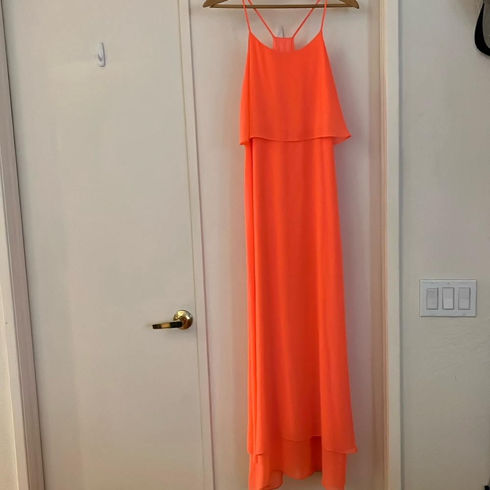 Flowing orange sorbet halter maxi dress